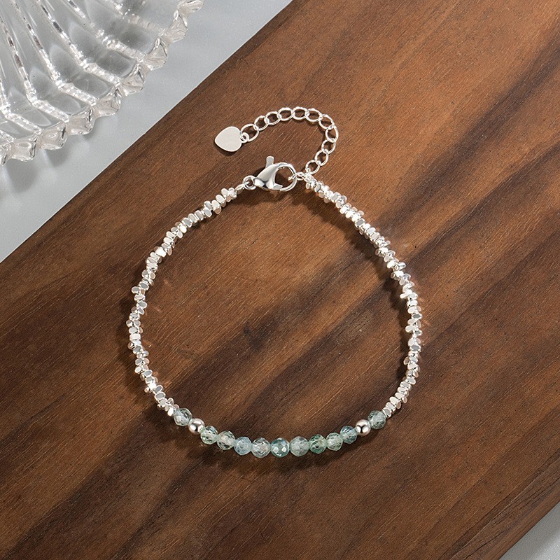 Dainty Aquamarine Silver Chip Healing Reiki Purple Crystal Minimalist Bracelet