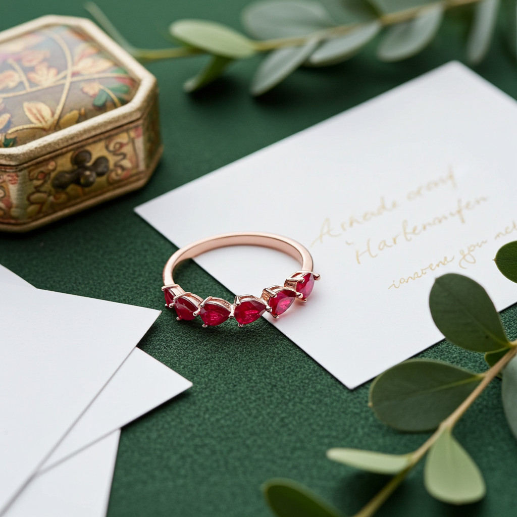 Natural Pear Cut Ruby Band Ring 3x4mm 925 Sterling Silver