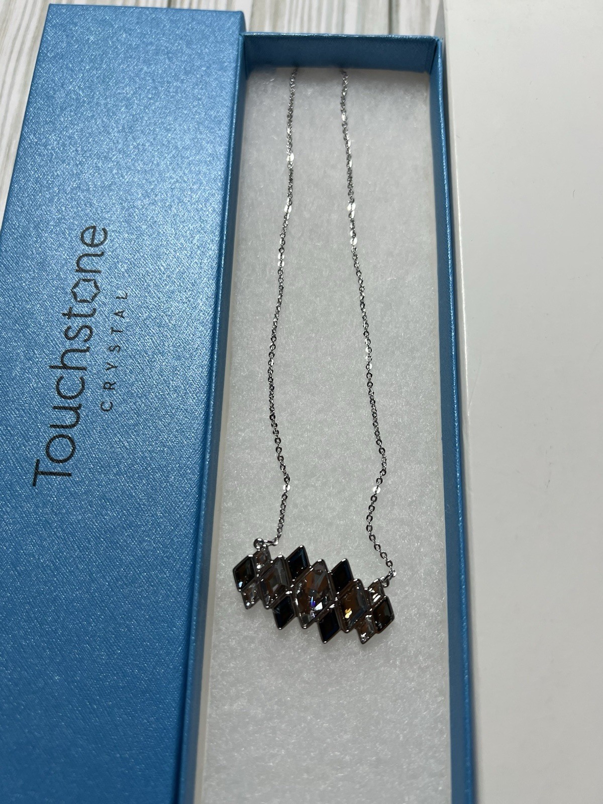 Touchstone Crystal Swarovski Nightfall Checked Necklace Black Clear Silver Bar