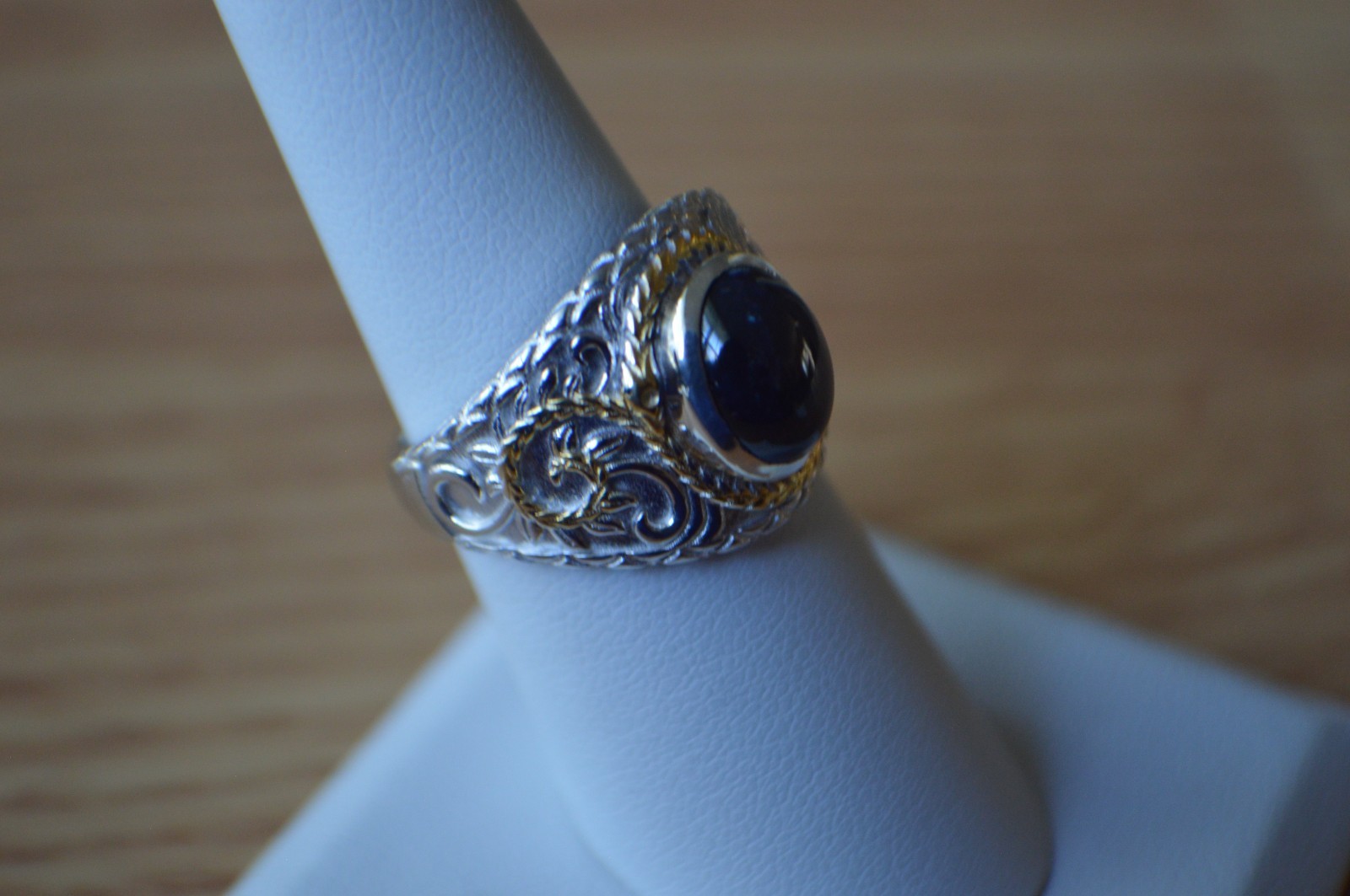 4.65ct Blue Star Sapphire Ring Rhodium & 18k YG Plated Over Fine Silver Size 7