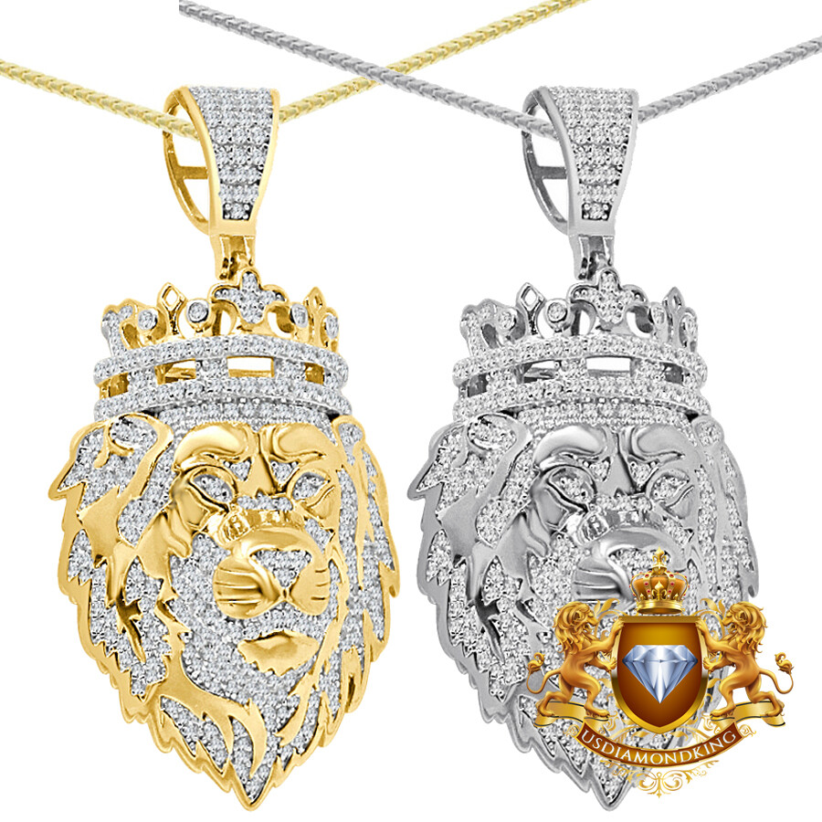 Real Genuine 2.00 Ct. VVS1 Natural MOISSANITE Lion Head Crown Face Charm Pendant
