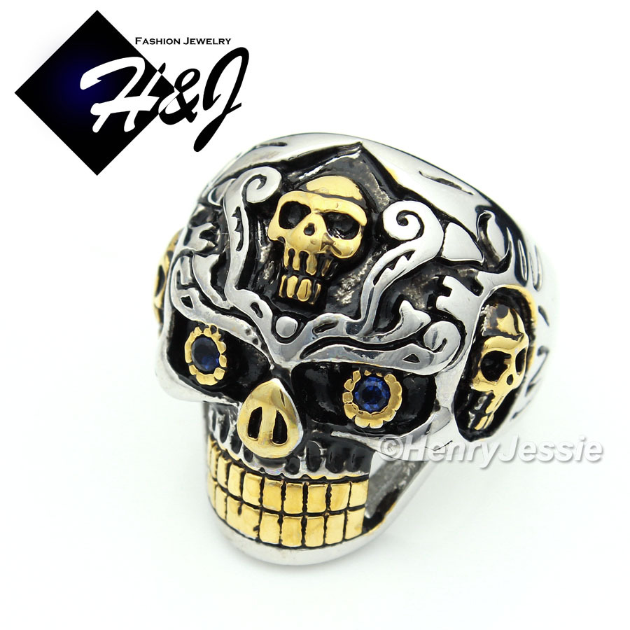 BIKER MEN Stainless Steel Black/Silver/Gold Plated Skull Face Ring Size 8-13*77