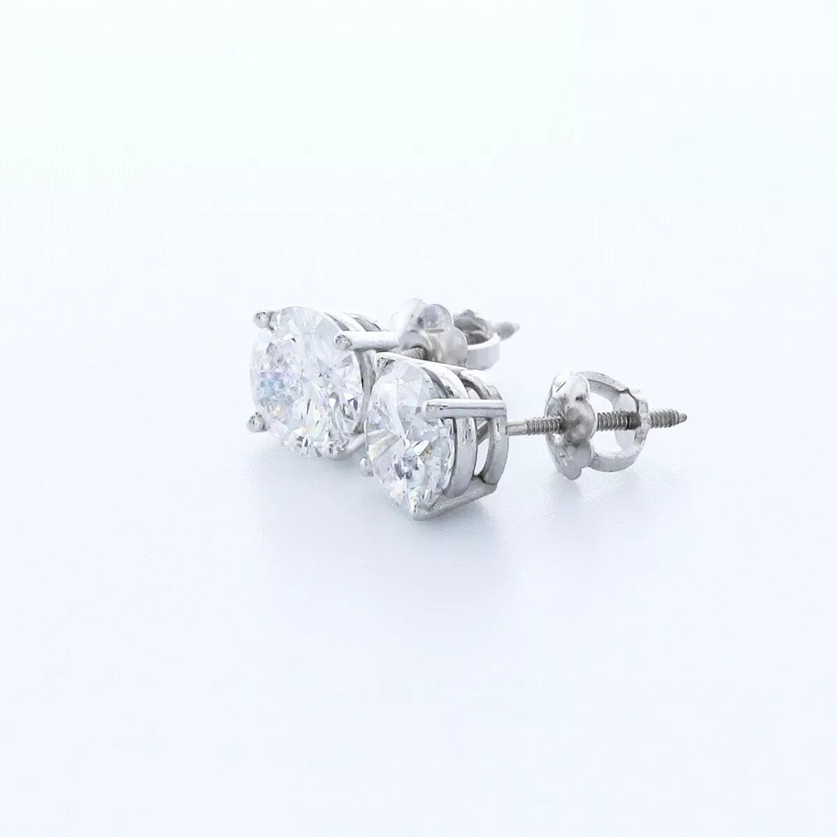 Stud Earrings Classic Solid 14K White Gold 3 CT Round Natural Mined Diamond D I1