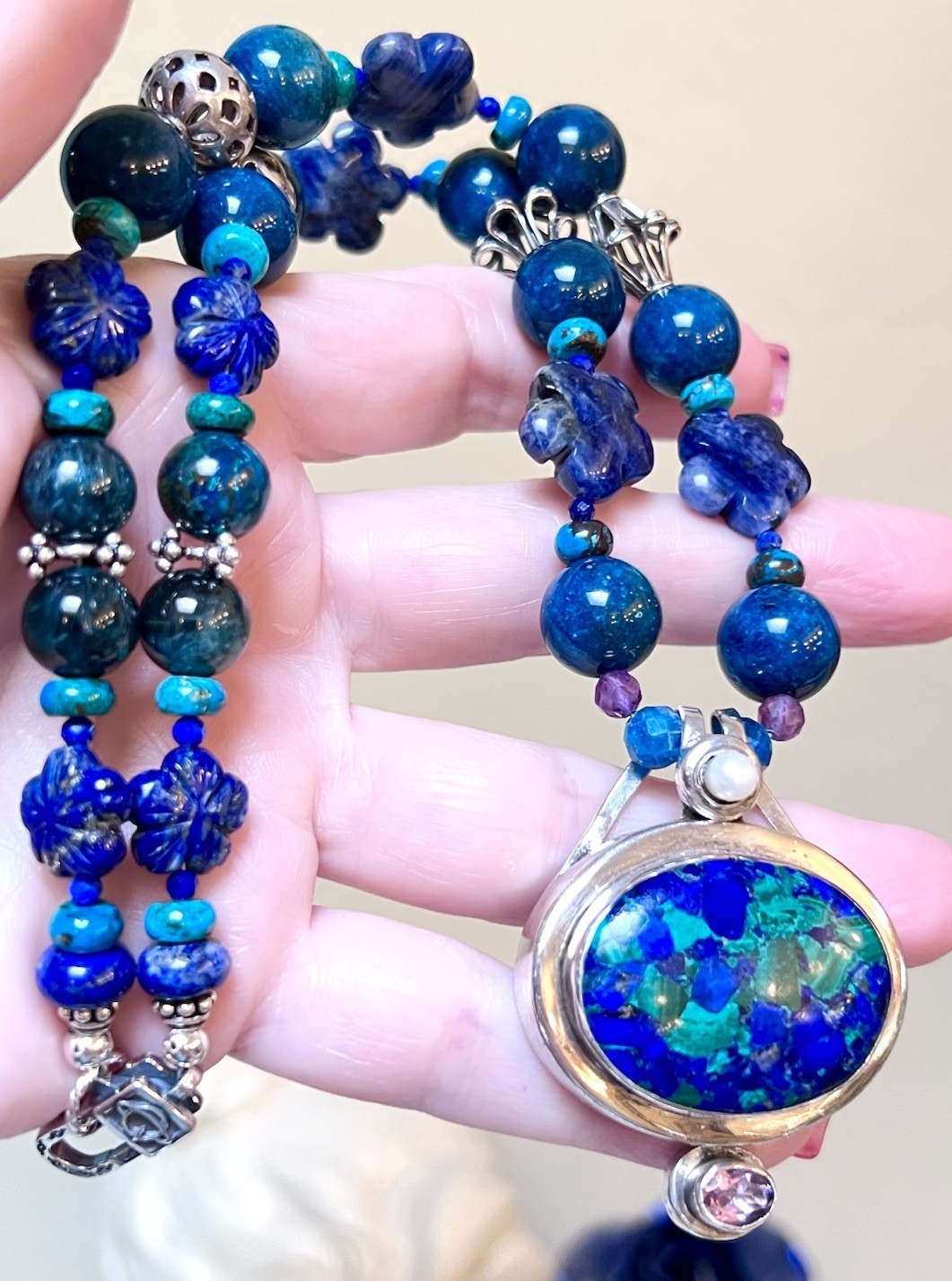 GORGEOUS Artisan Sterling Silver Azurite, Chrysocolla, Lapis, Etc. Necklace