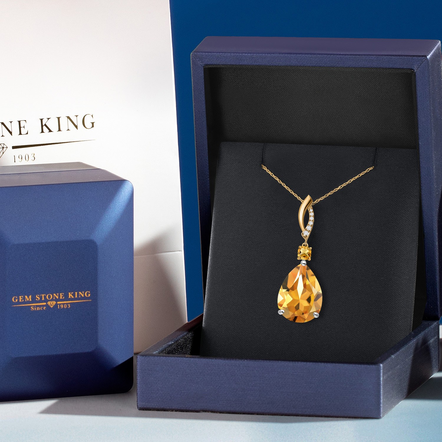 925 Silver and 10K Yellow Gold Citrine and Lab Grown Diamond Pendant Necklace