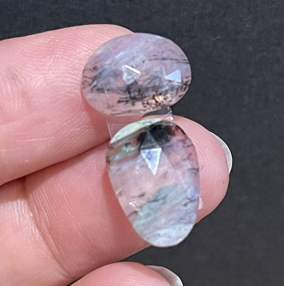 7.3ct 15-13mm Pair Transparent Blue Peruvian Opal Free Form Cabochons Gems