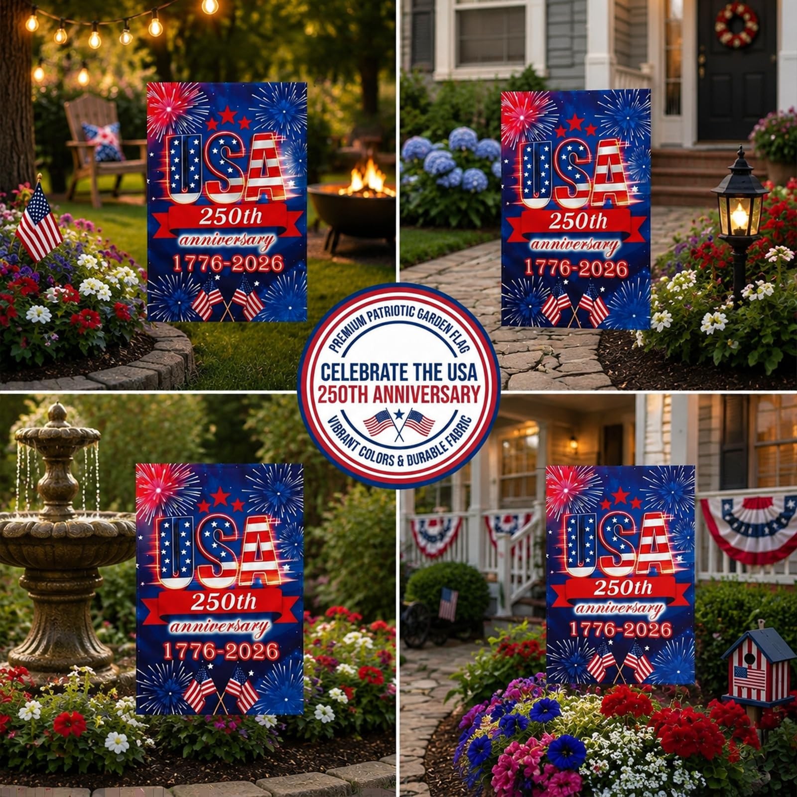 250 Anniversary USA Garden Flag – 250 Years of Freedom Double Sided 3-Ply Americ