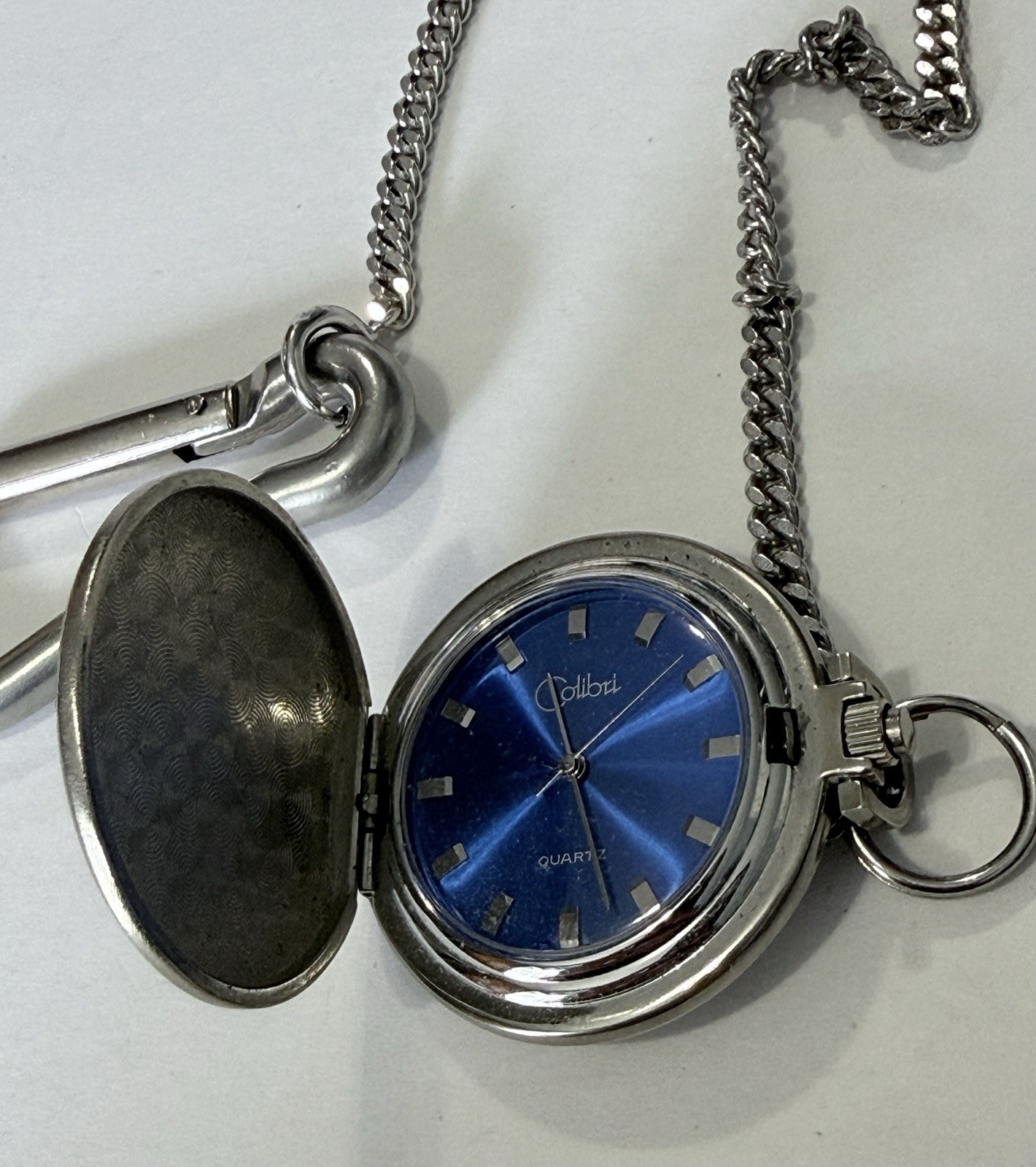 Colibri Pocket Watch Quartz Blue Face NEW Battery