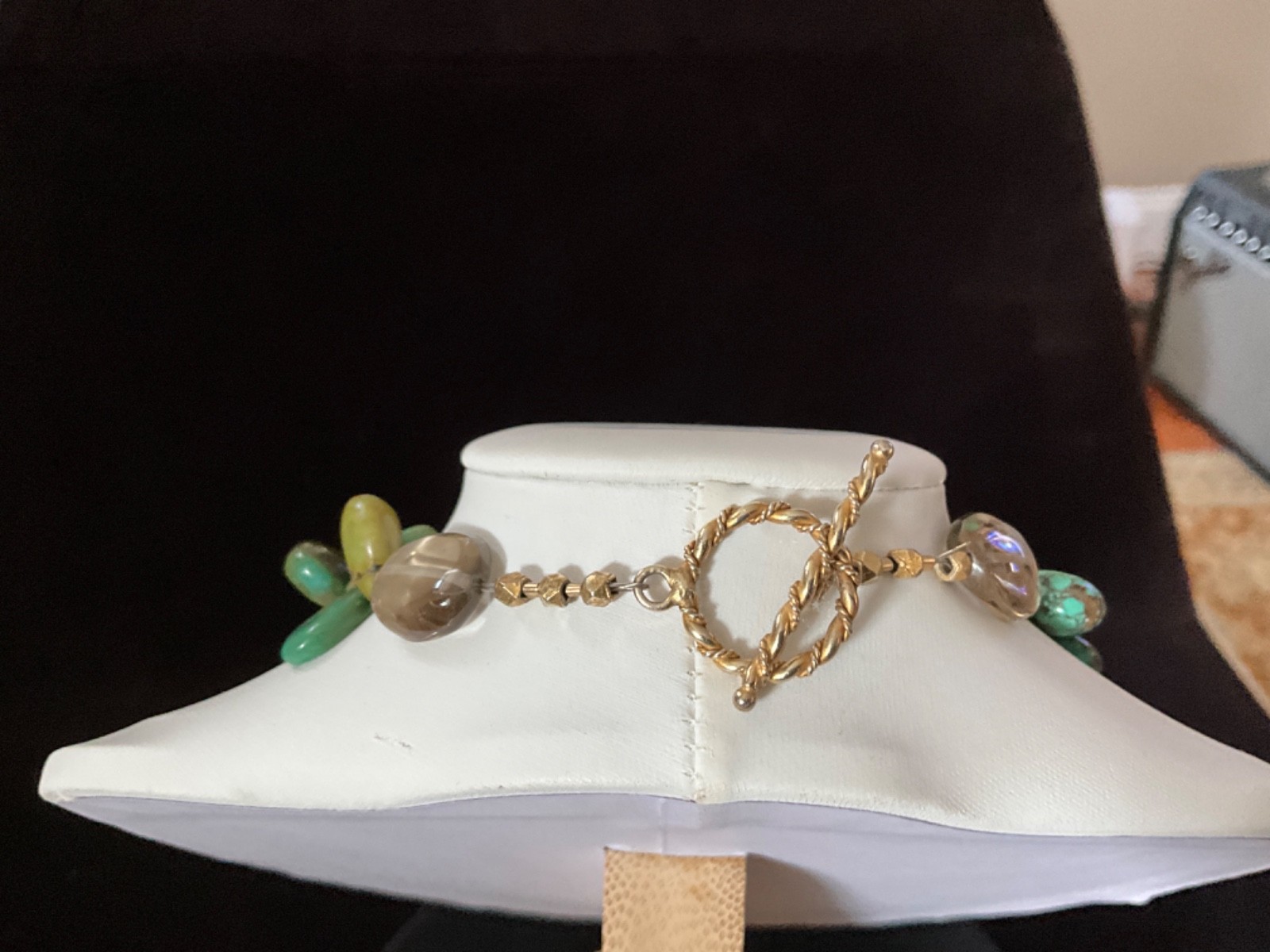 Chunky Green Blue Brown Turquoise Necklace 20″ & Smokey Spinel