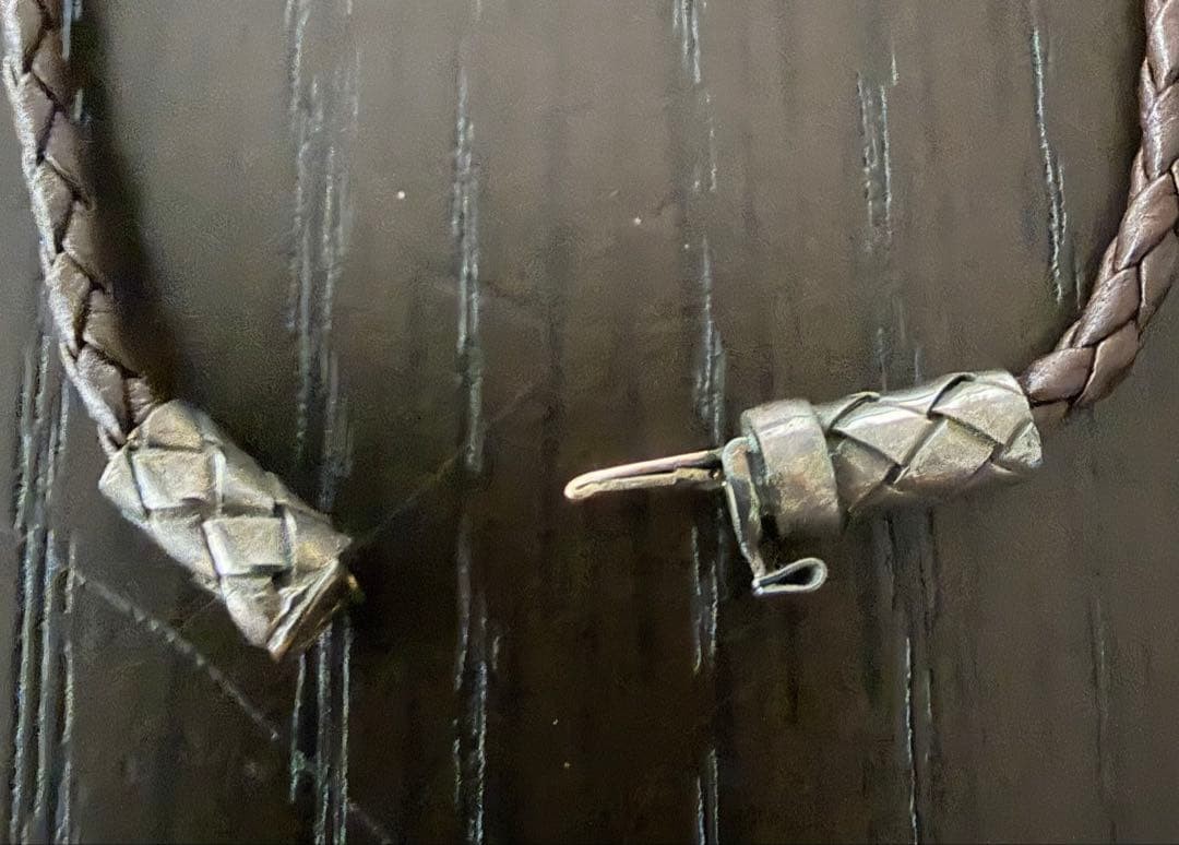 Bottega Veneta Intrecciato Silver Leather Pendant Necklace Brown 46cm