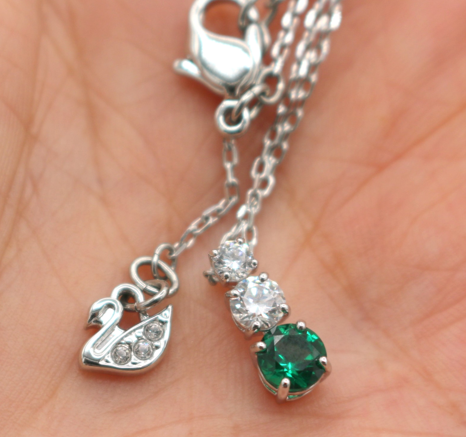 Swarovski Stilla Attract Pendant Necklace Green & Clear Crystals Rhodium Plated