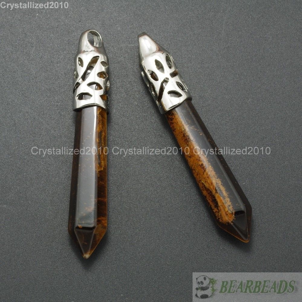 Natural Gemstone Long Hexagonal Pointed Reiki Chakra Healing Pendant Beads Pick