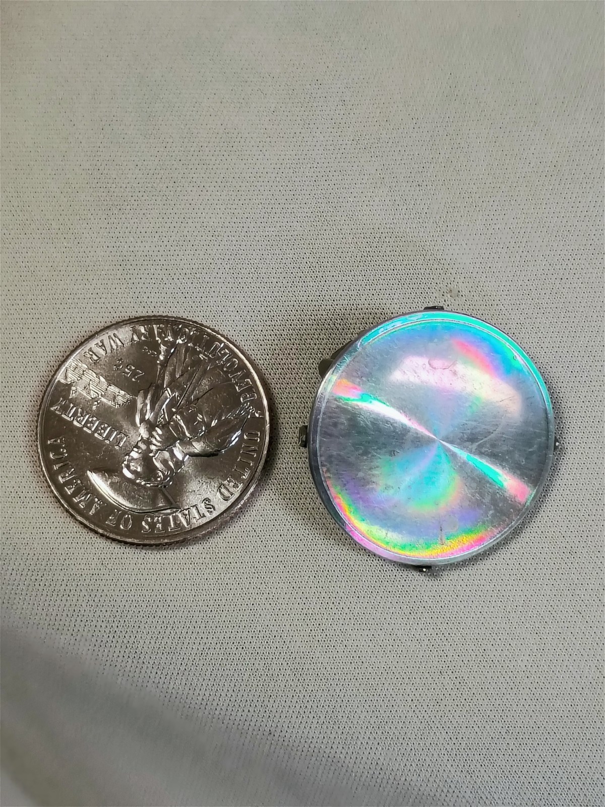 Vintage Holographic Round Clip-On Stud Earrings Metal Pair
