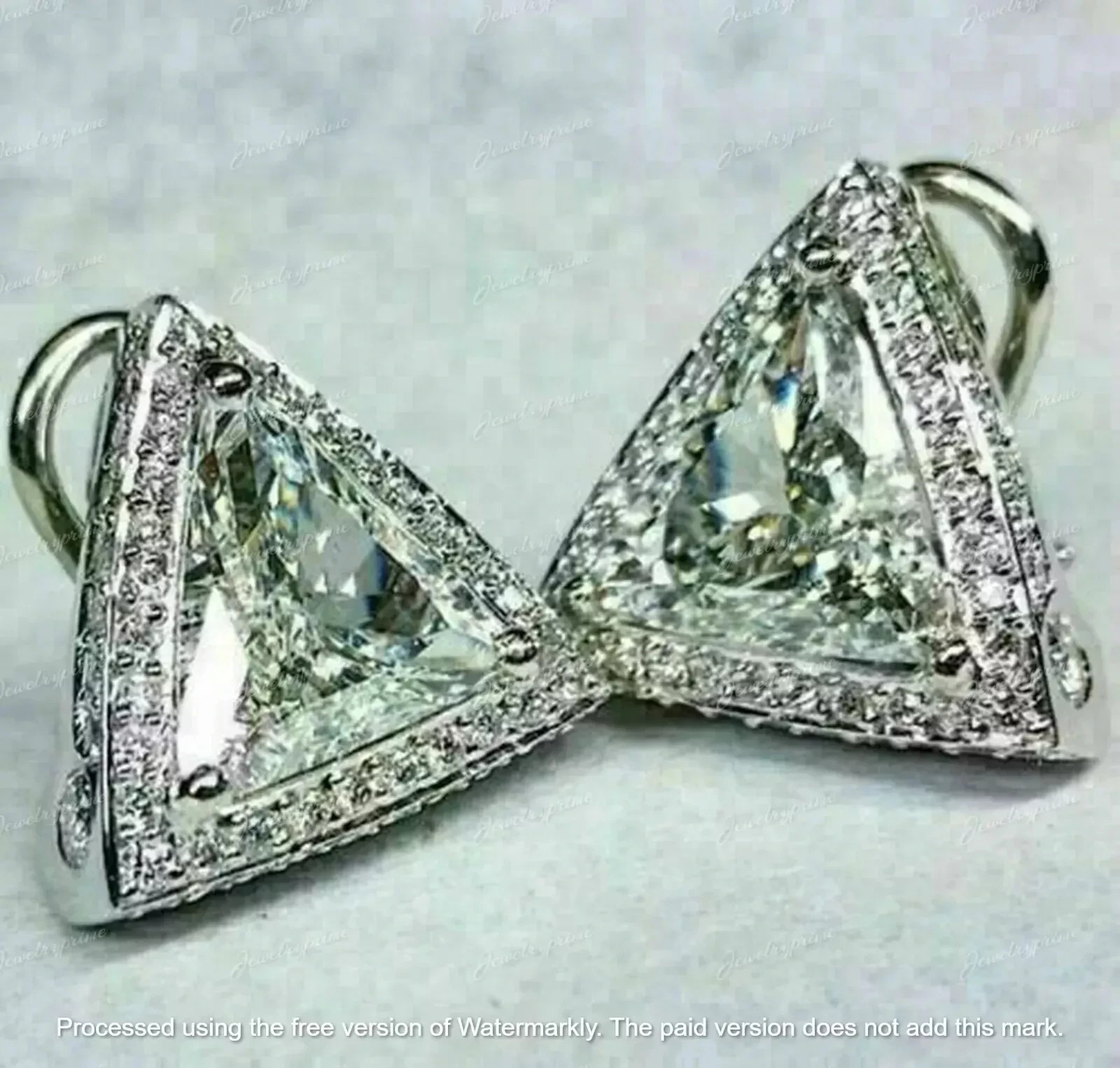 2.50Ct Trillion Cut Lab-Created Diamond Halo Stud Earrings 14K White Gold Finish