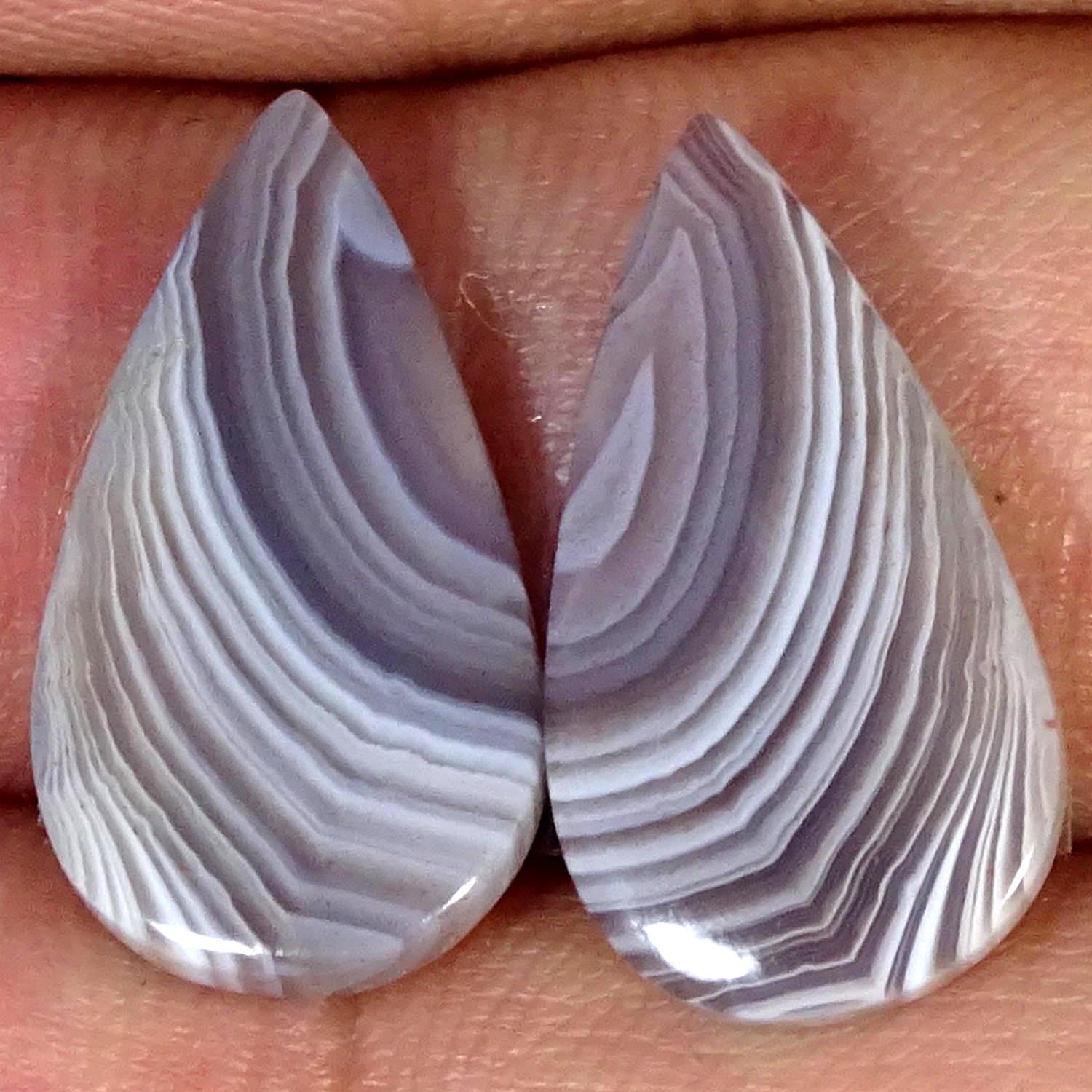 12.00Cts Natural Botswana Pair Agate Pear Cabochon Gemstone 11X20X3MM