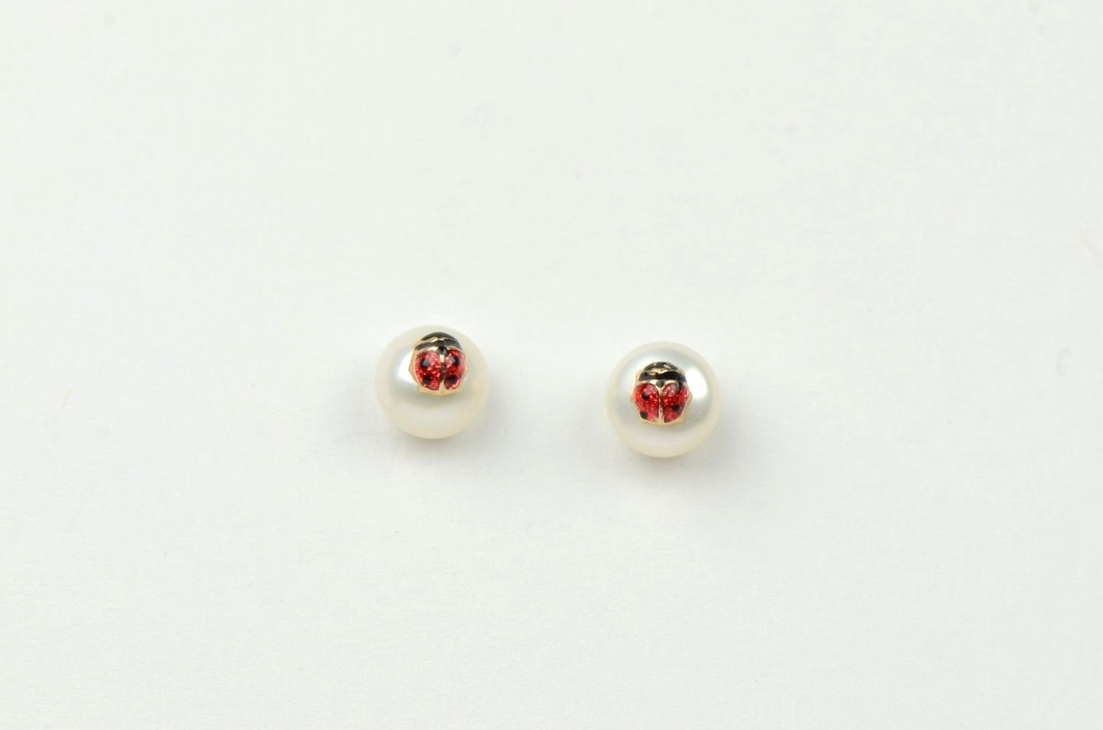 14k Yellow Gold Red and Black Enamel Lady Bug Baby earrings with Screw Back