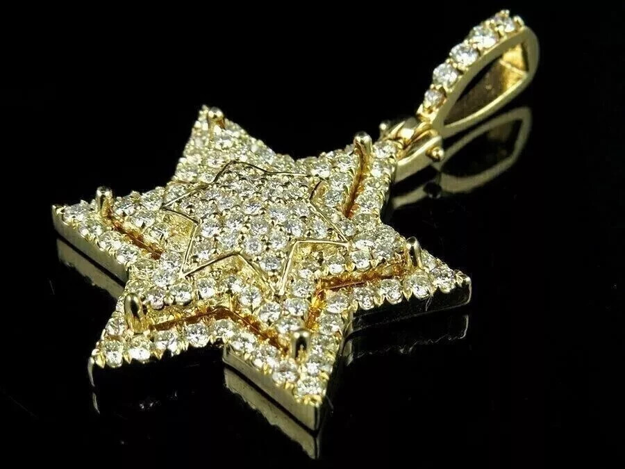 2 Ct Round Cut REAL Moissanite Cluster Star Shape Pendant 14k Yellow Gold Plated