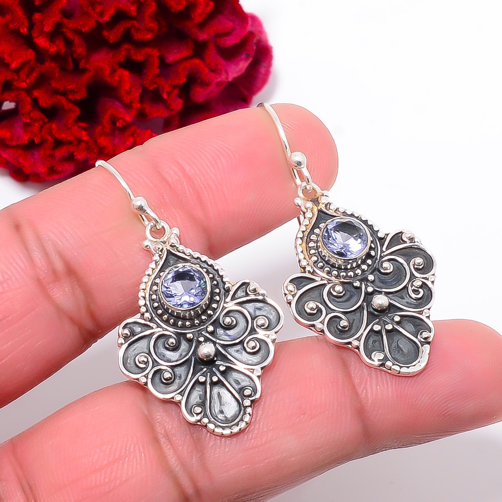 Iolite Fine Art Oxidised Gemstone 925 Sterling Silver Earring 1.68″ E1028910412