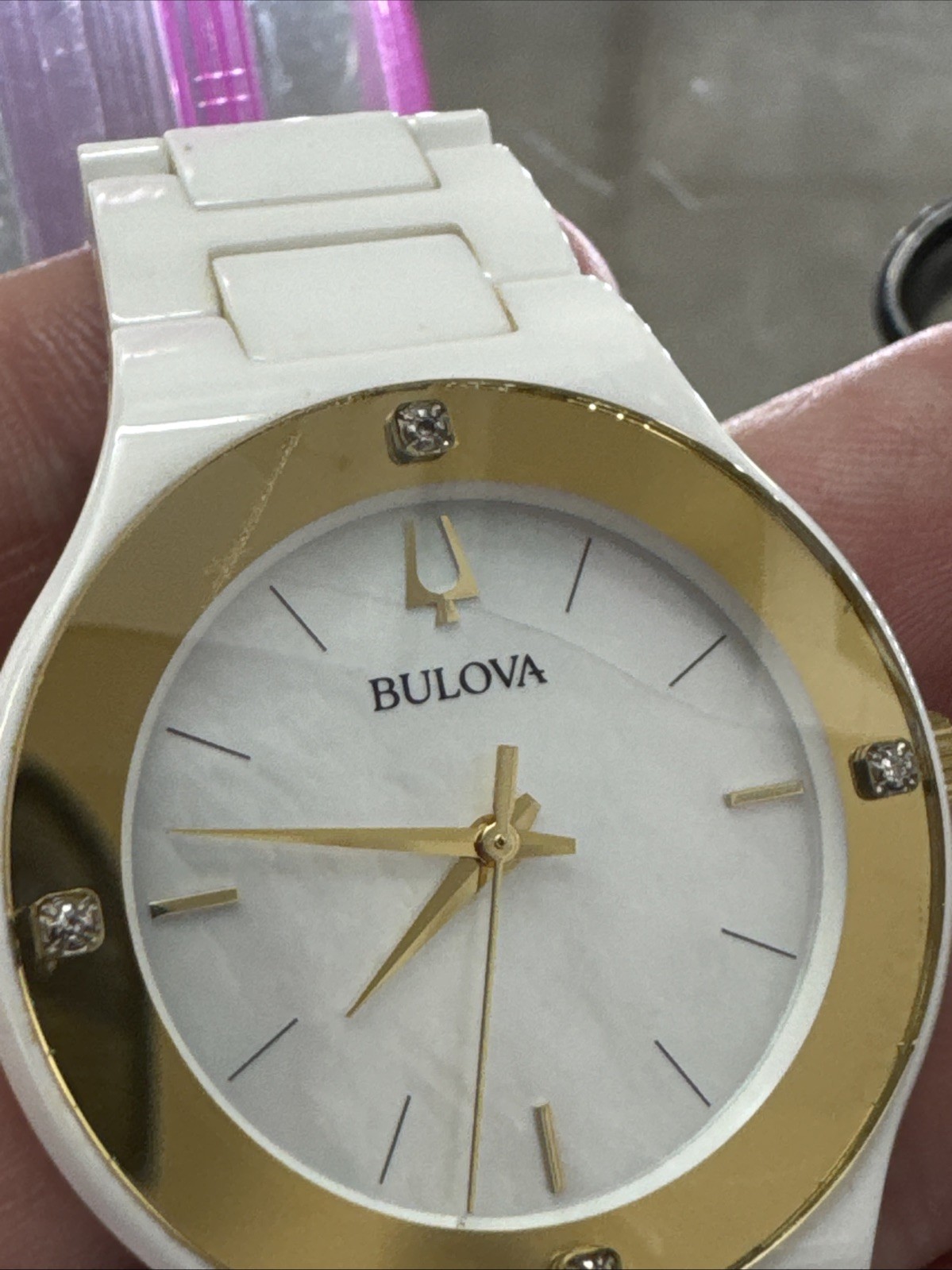 Bulova Millennia Gold White Dial Ceramic Diamond ladies quartz watch