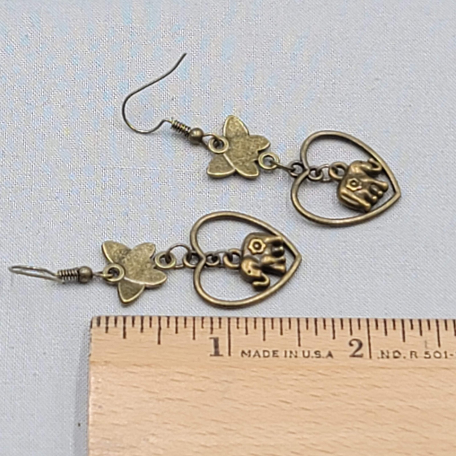 Butterfly Heart Elephant Pierced Earrings Bronze tone Dangle