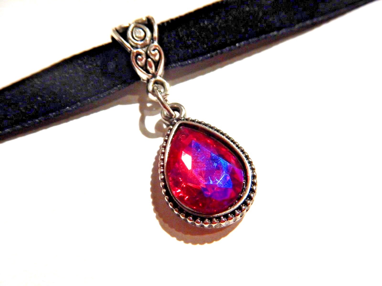 AB IRIDESCENT GEM BLACK VELVET CHOKER turquoise magenta silver necklace goth 1B