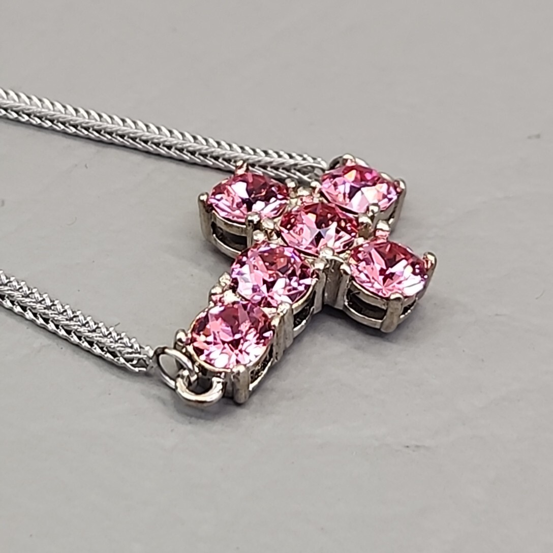 Cross Bracelet STS Karis Made with Swarovski Rose Crystals Pink Steel Mix