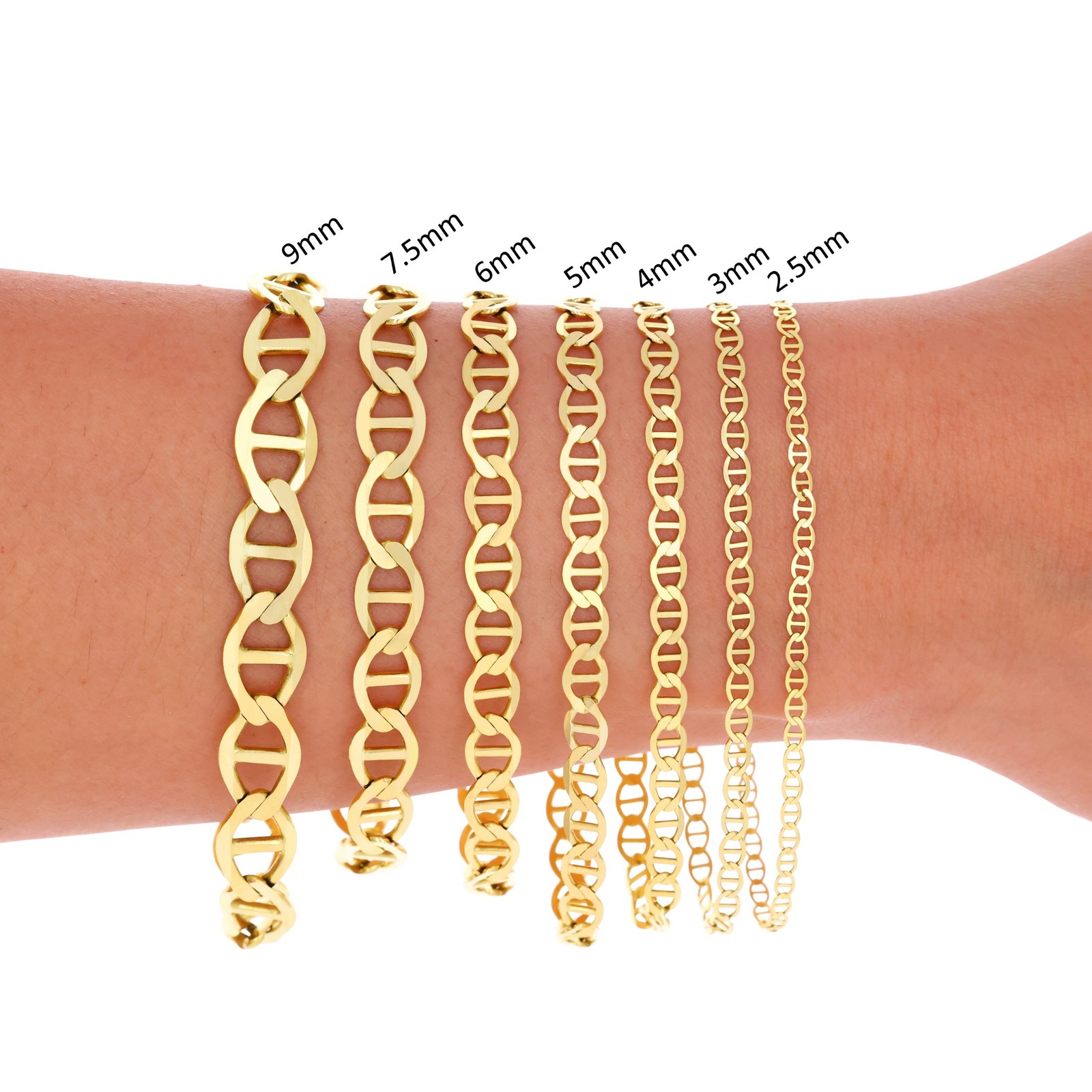 10K Yellow Gold Solid 2mm-9mm Mariner Anchor Link Chain Bracelet 7″ 7.5″ 8″ 9″