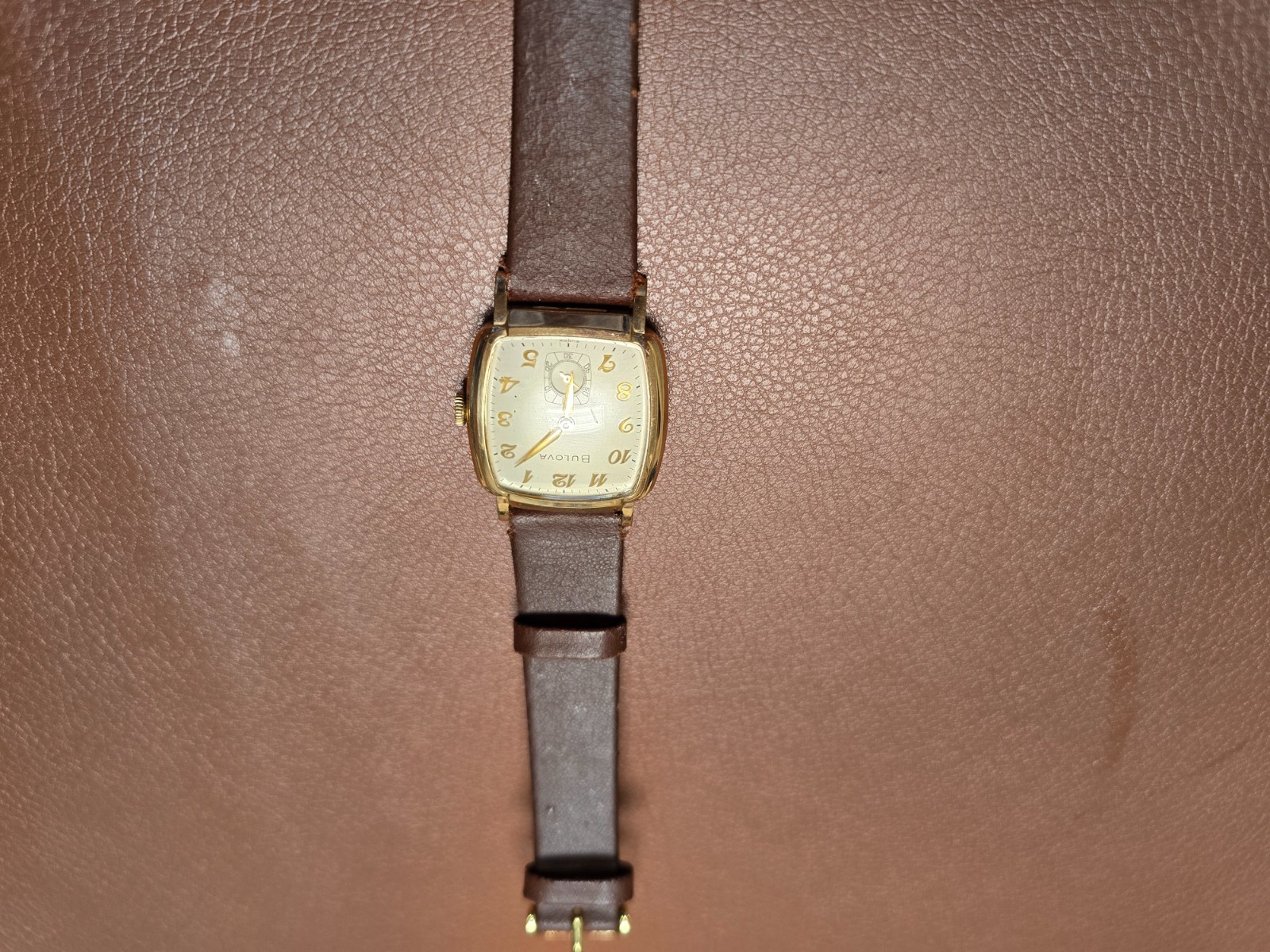 Vintage Bulova Men’s Watch Gold Tone Cushion Case Sub-Second Dial Serviced