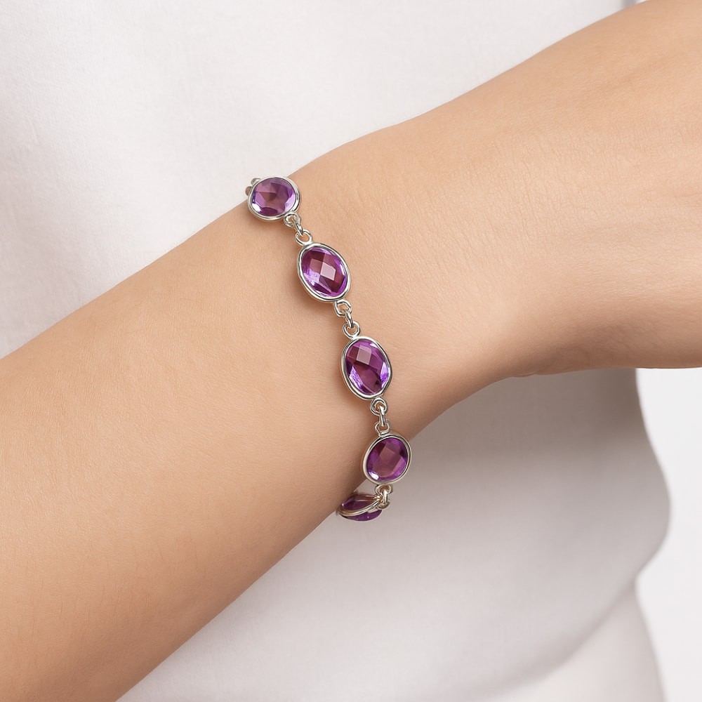 Premium Quality Amethyst Checker Briolette 925 Silver Bracelet Jewelry B-1001