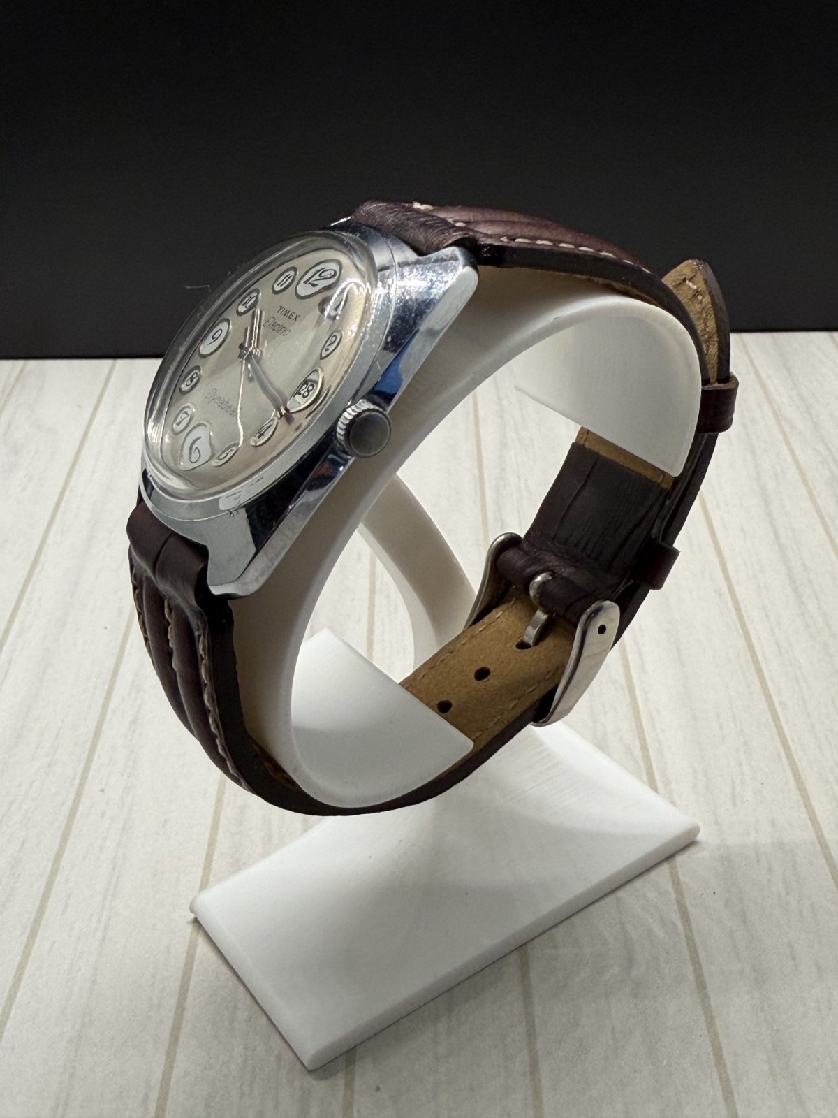 Vintage 70s Timex Electric Dynabeat Telephone Dial Cushion NEW Brown Leather