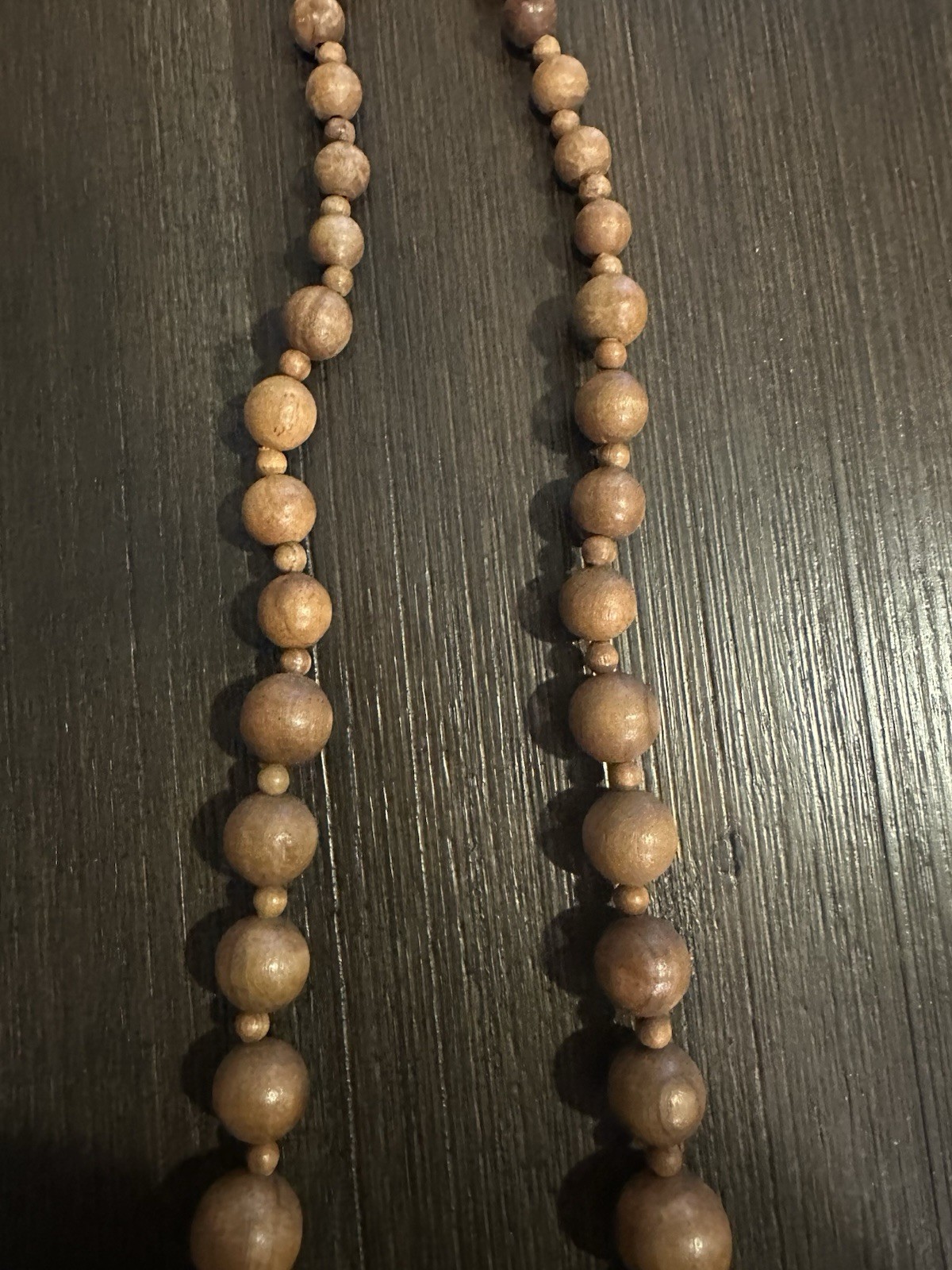 Vintage 1970s Chunky Graduated Wooden Bead Necklace with Brass Barrel Clasp