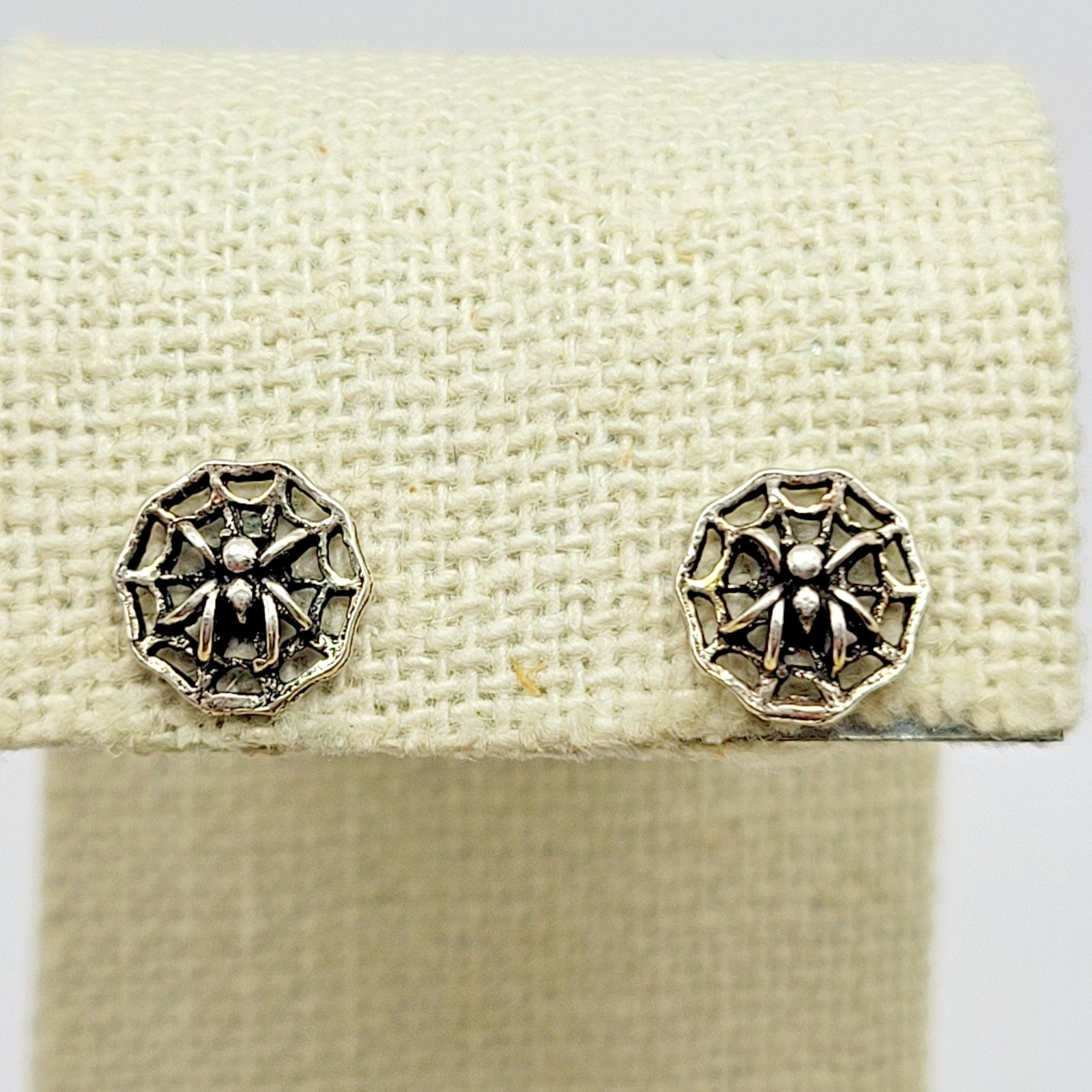 Sterling Silver Spider on Web Stud Earrings ~ 7.5mm