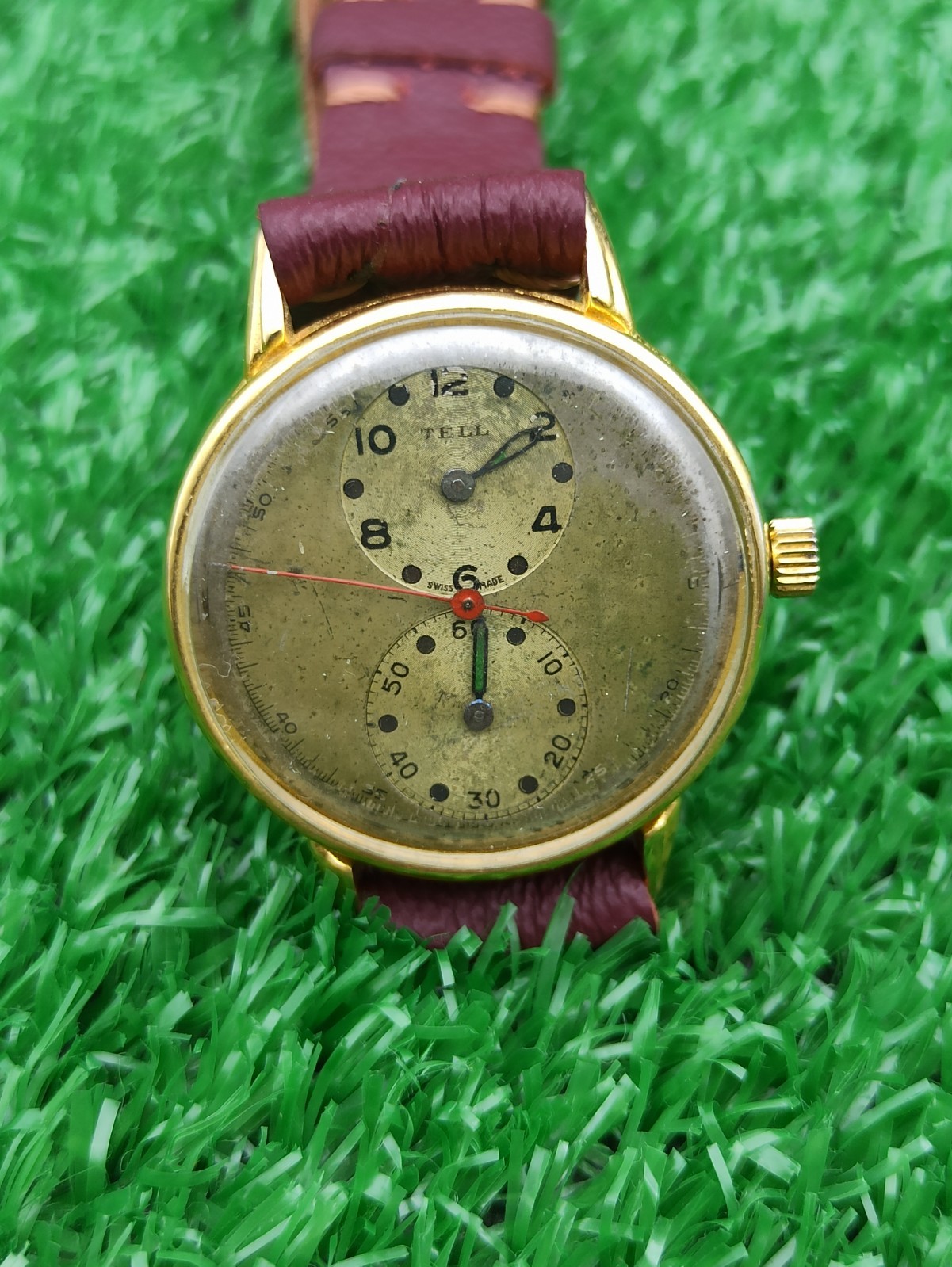 Vintage TELL Swiss Doctors Watch Duo Dial Manual Wind 1940s Gold Plated RUNNING