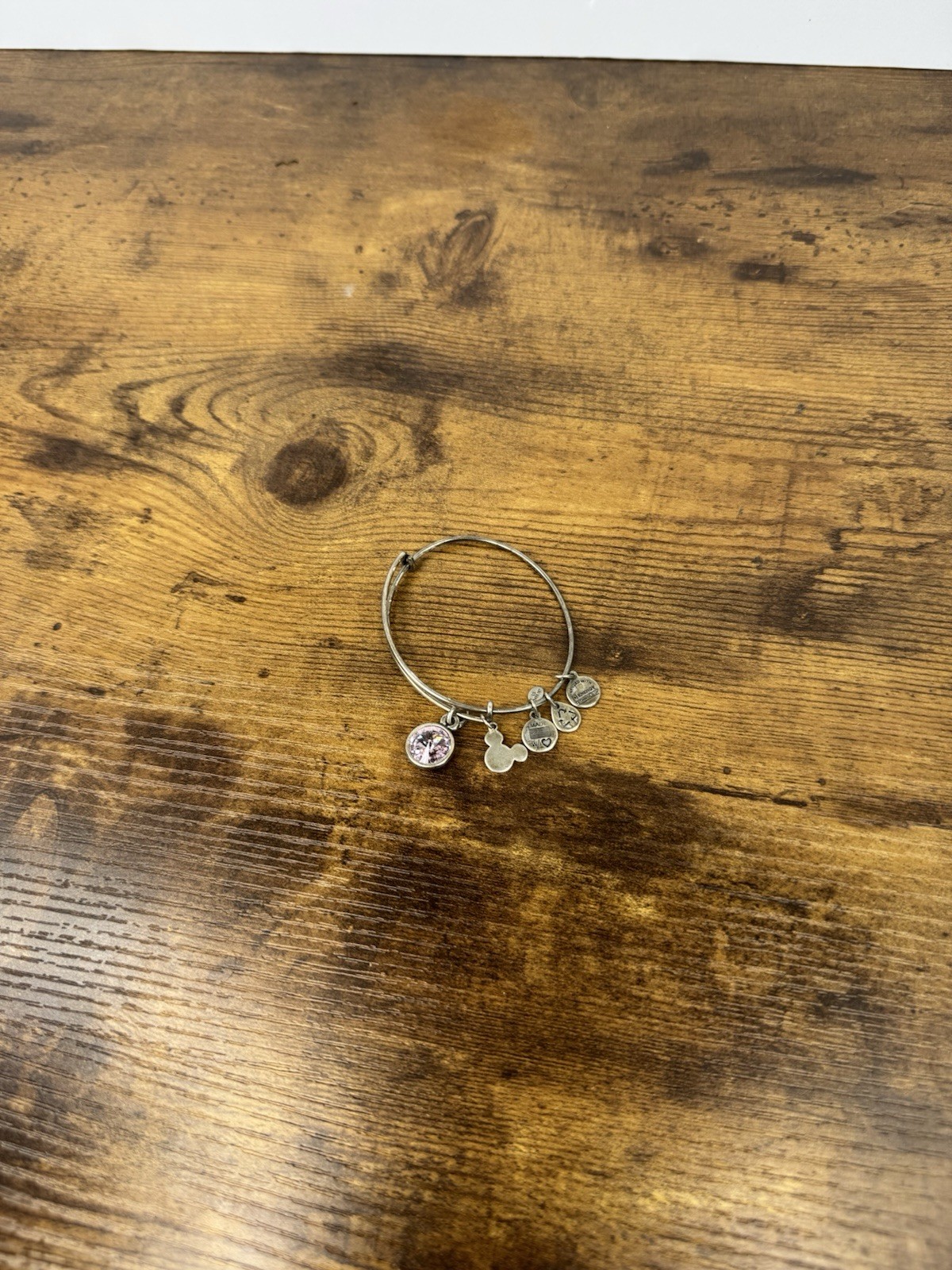 Alex and Ani Disney Mickey Mouse Pink Crystal Charm Bangle Silver Tone