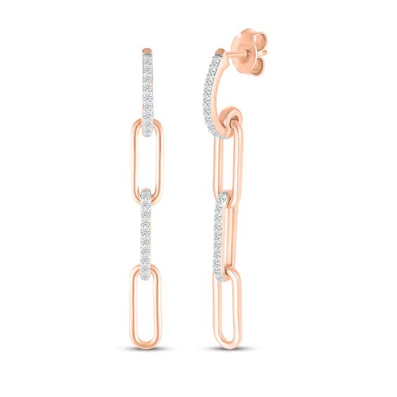 14K Rose Gold Diamond Paperclip Dangle Drop Earrings Handmade Fine Jeweley Gift