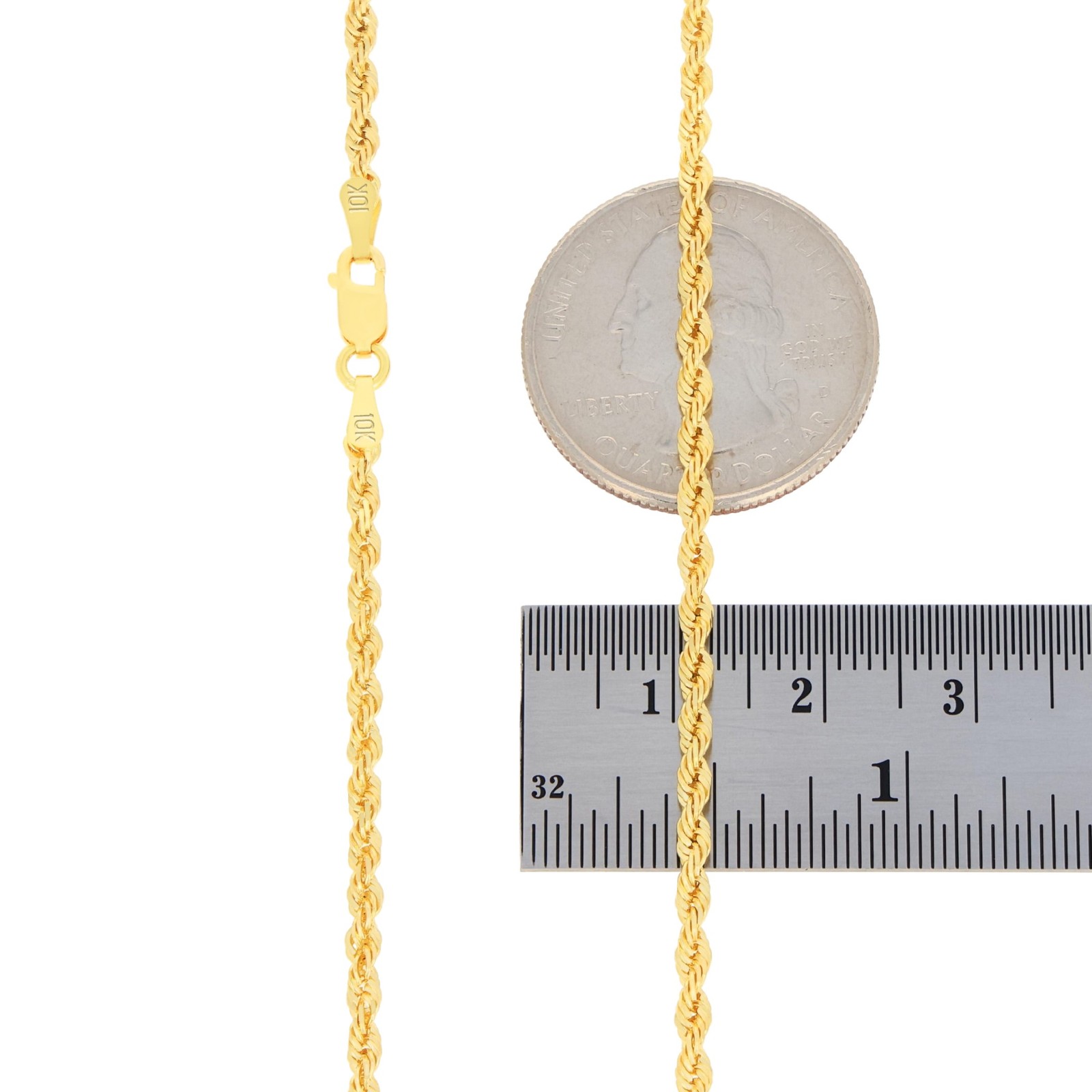10K Yellow Gold 4mm Solid Rope Chain Diamond Cut Pendant Necklace