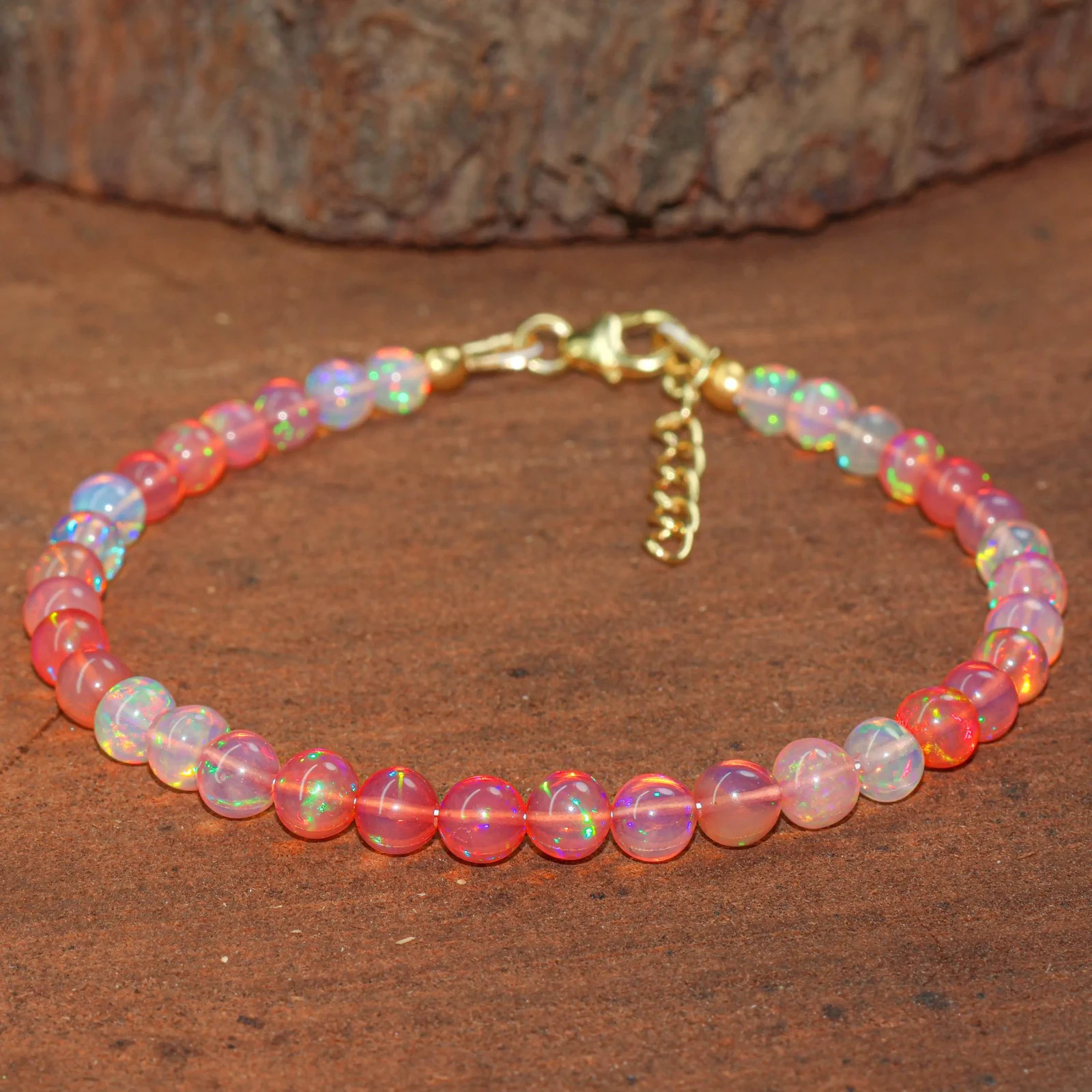 Ethiopian Opal Beaded Bracelet: Sterling Silver, October Birthstone