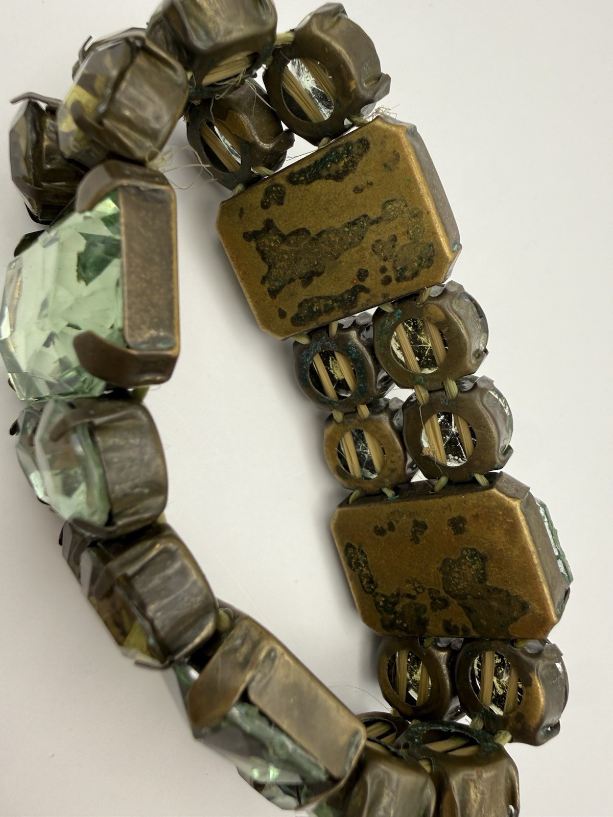 Vintage Bracelet Green Stone Stretch Slide Cuff Statement