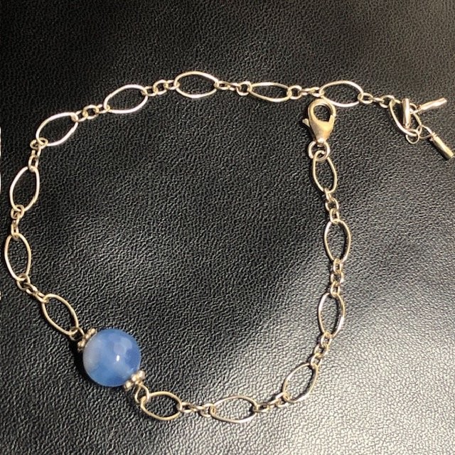 9571 Sterling Silver 925 Bracelet Blue Chalcedony Gemstone 2.4grams 7.5″
