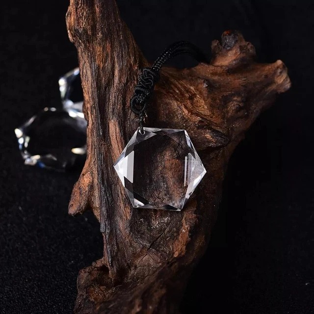 Natural Clear Quartz Hexagram Pendant Talisman Meditation Rope Unisex Necklace