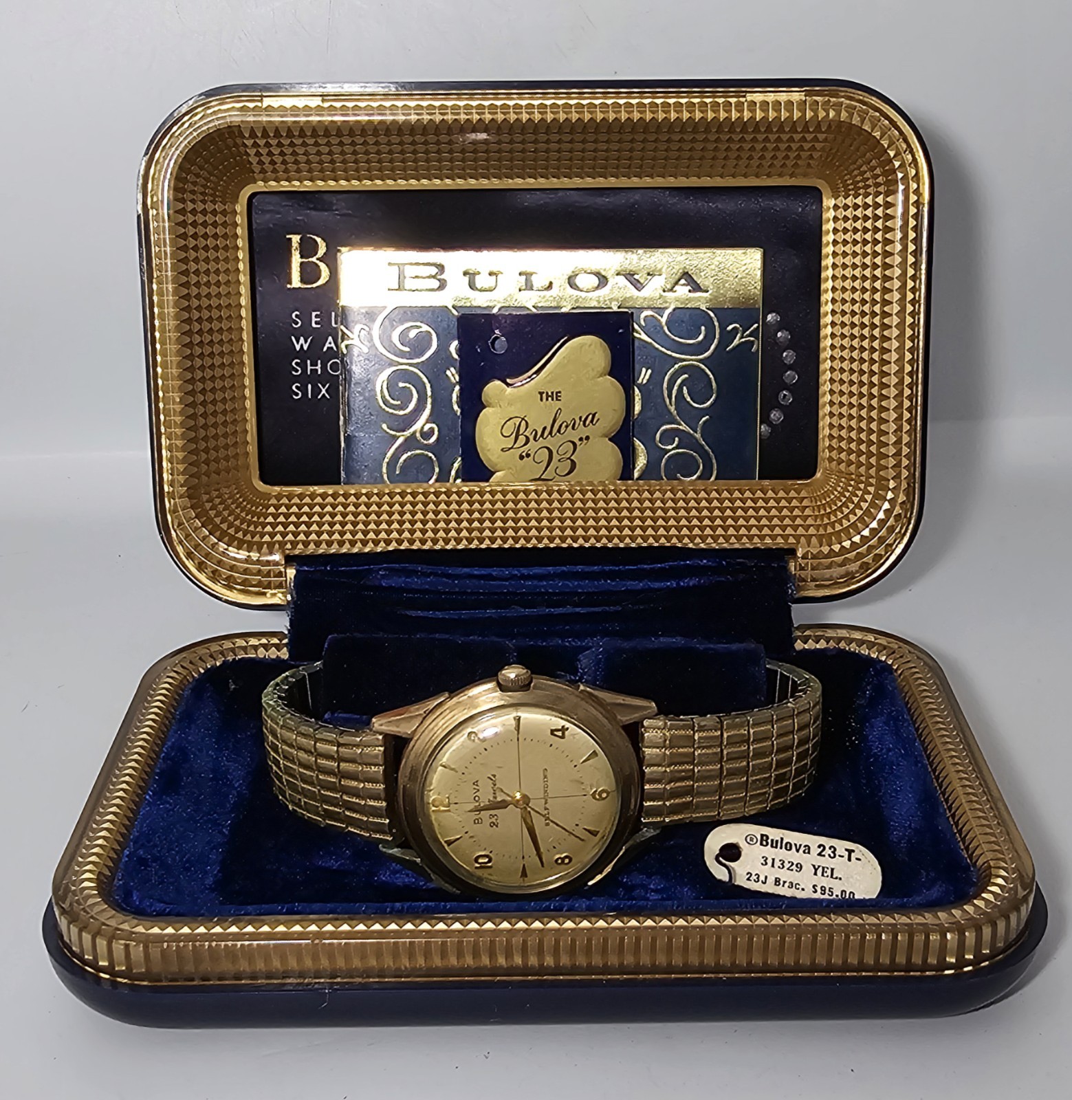 1956 Vintage Bulova 23-T 23 Jewel Self Winding Watch NOS Original Box Papers