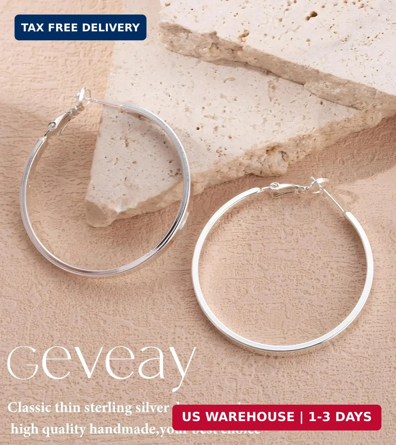 S925 Sterling Silver Post Hoop Earrings for Women Large Lightweight Silver Hoop
