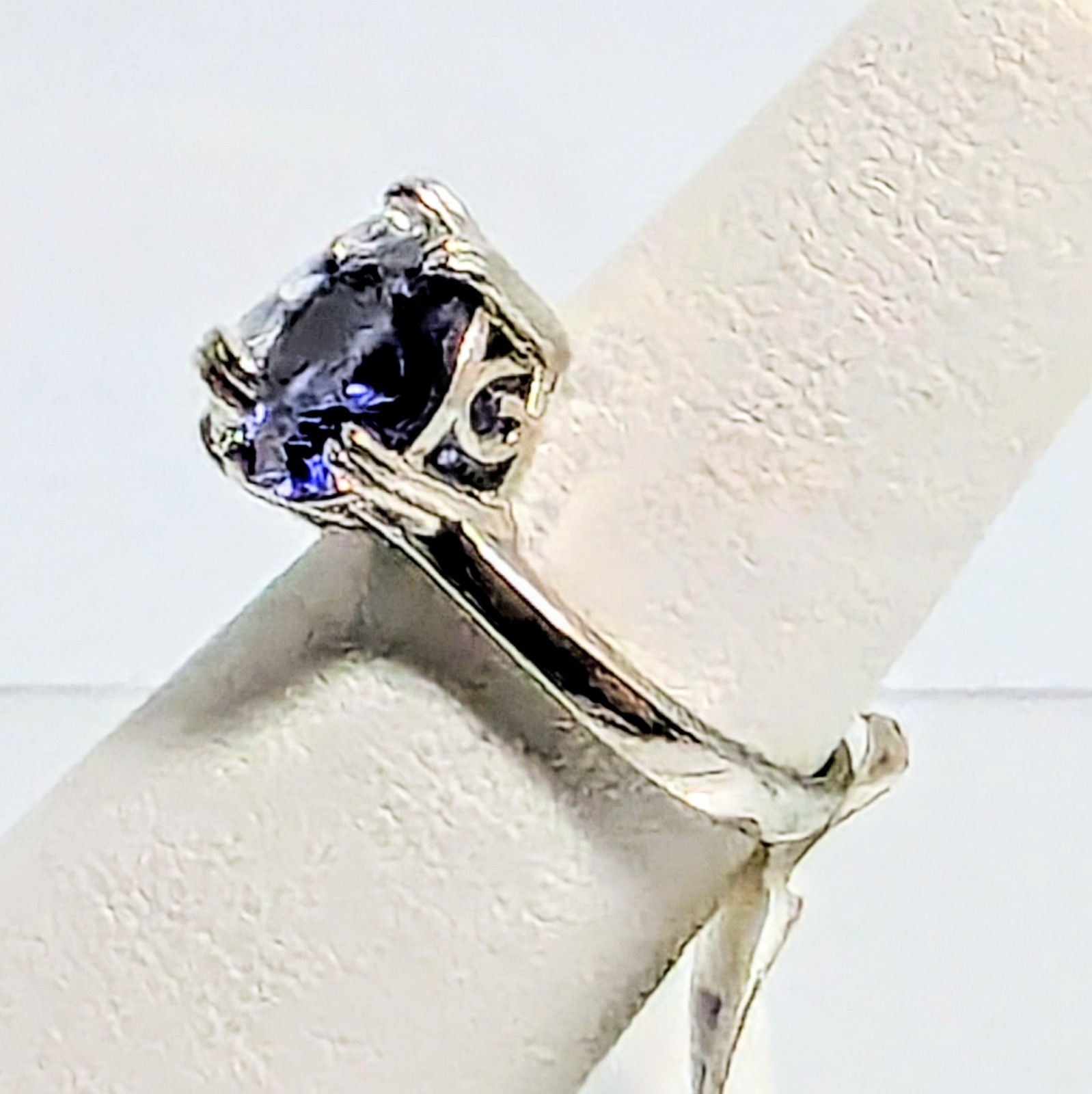 Sterling Silver Moissanite & Iolite Cushion Cut Ring 4.9ctw & 3.87 Ctw Size 6.5