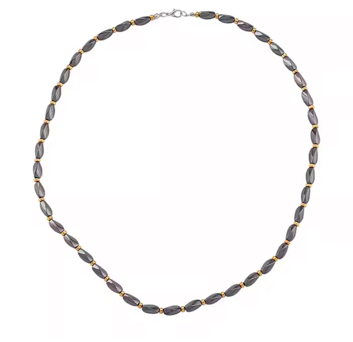 Deep Black Hematite Beaded Bead Necklace (Size – 25) Pure Alloy 200ct + Pouch