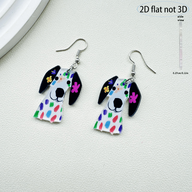 2D Flat – 9 Pairs of Cute Cartoon Colorful Acrylic Dog Pendant Earrings