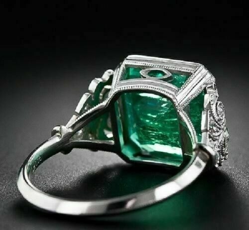 4.90 Ct Natural Emerald Art Deco Vintage Engagement Ring 925 Sterling Silver