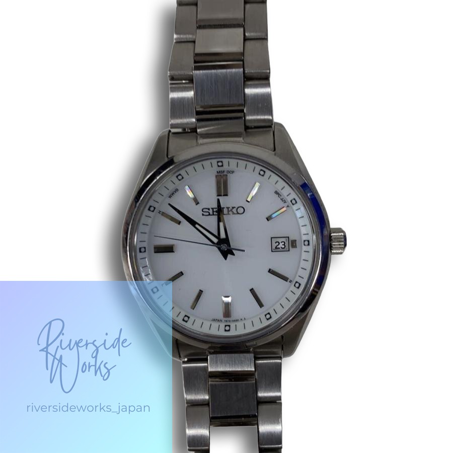 SEIKO Solar Watch Analog Stainless Steel White Silver 7B72-0AC0