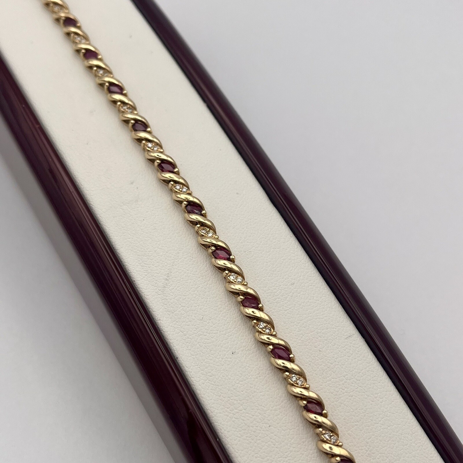 Vintage 14K Yellow Gold Ruby & Diamond Tennis Bracelet 7″ 4.5mm 11.82G