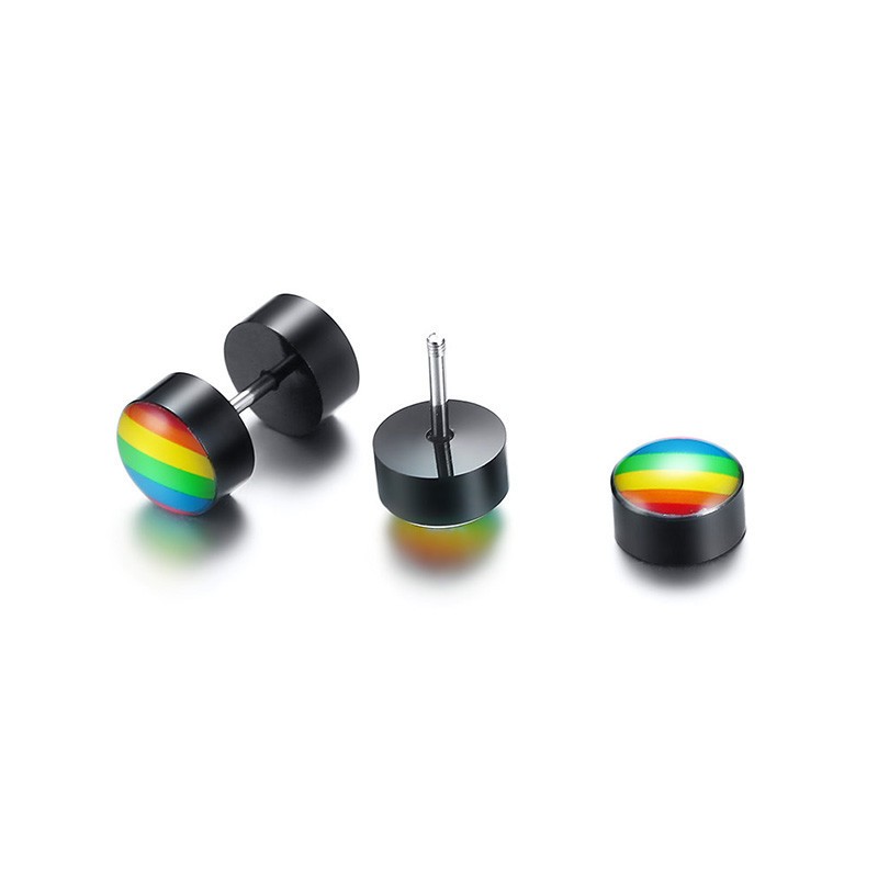 New Rainbow Color Gay Men Pride Barbell Earring Stainless Steel Ear Studs Enamel