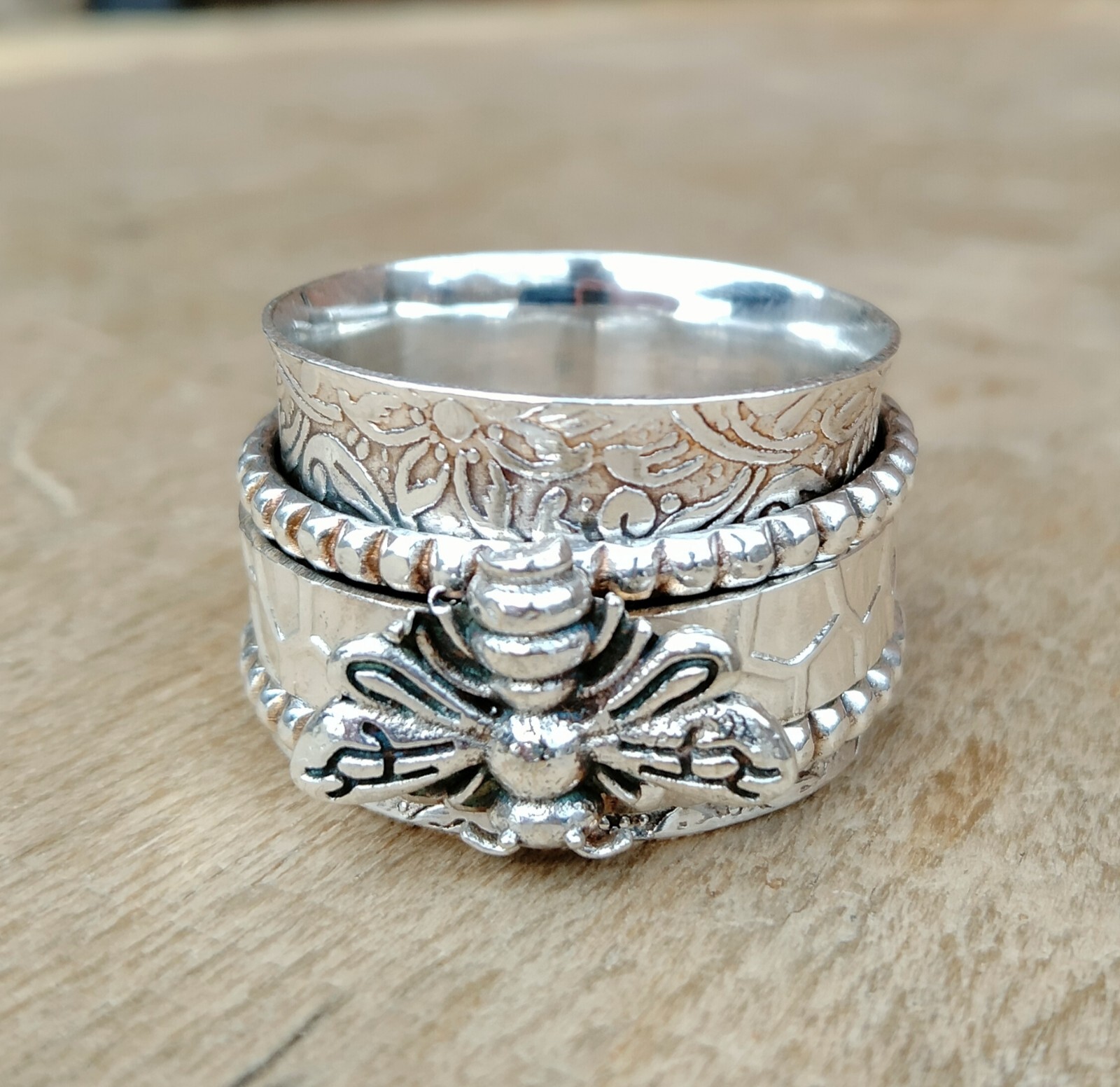 925 Sterling Silver Band& Spinner Meditation Ring Handmade Ring All Size-U-79